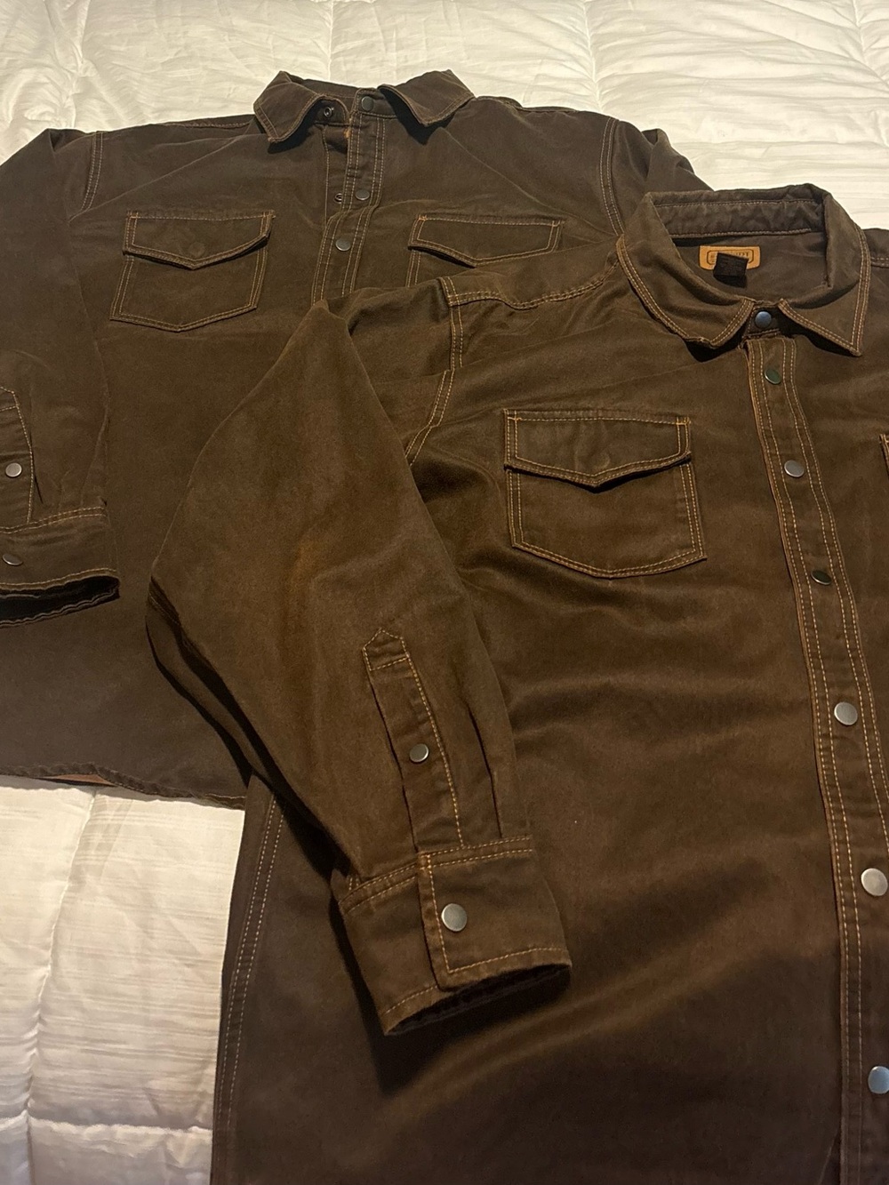(2) Schmidt Workwear Brown Snap Button Button Up Shirts XL